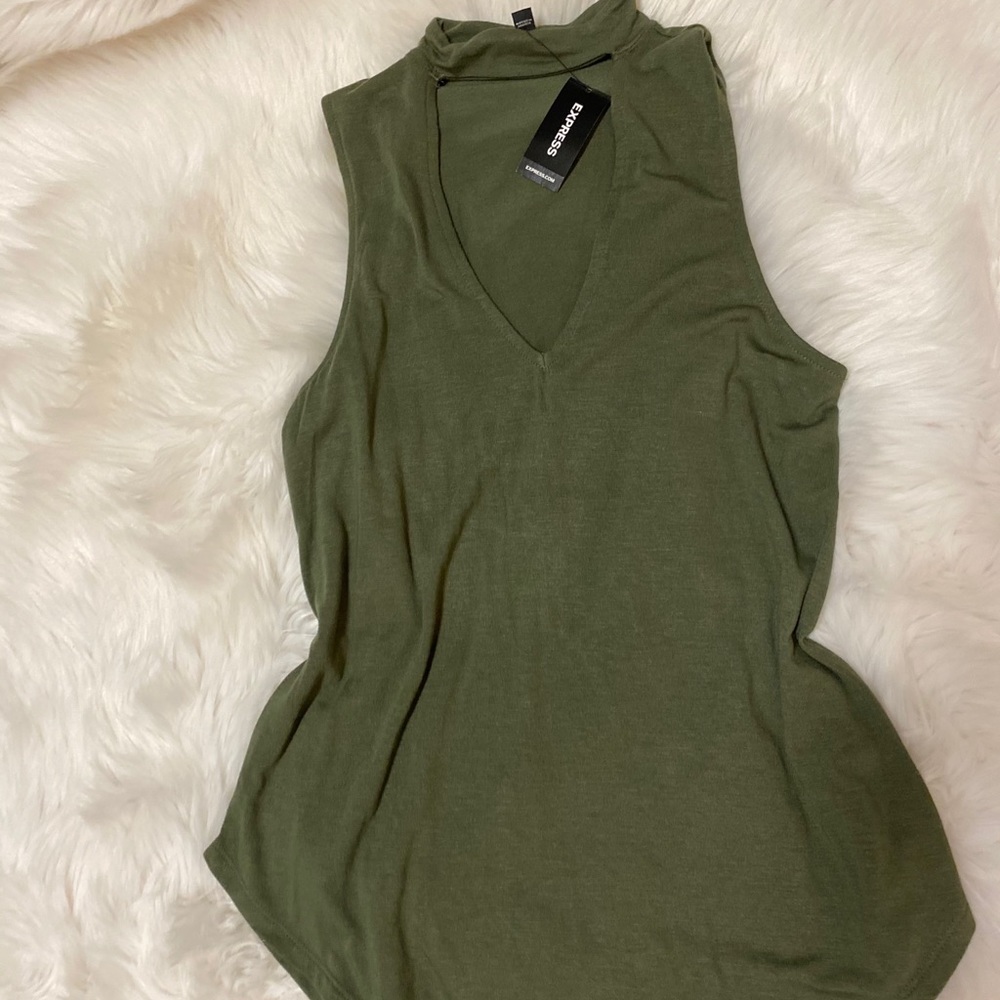High v-neck olive green top